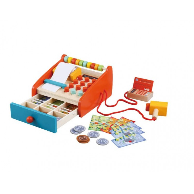 Drevená registračná pokladnica + príslušenstvo